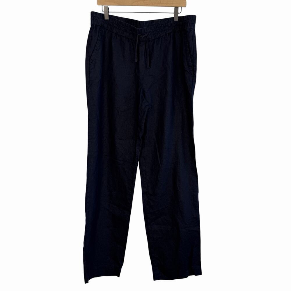 TALBOTS Women's Linen Navy Blue Pants Elastic Waist Size X/12-14 Preppy Resort